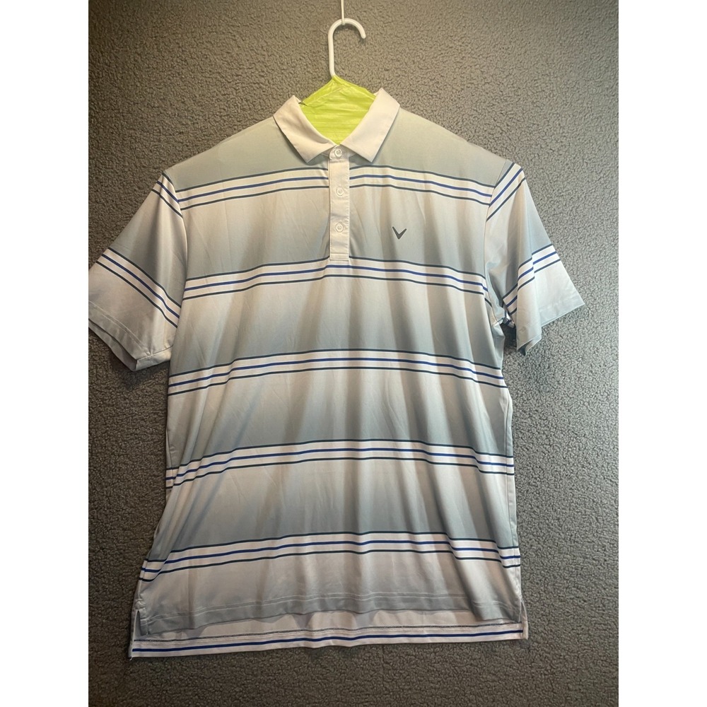 Callaway Opt Dri Mens Polo, Dri Fit, White and Blue